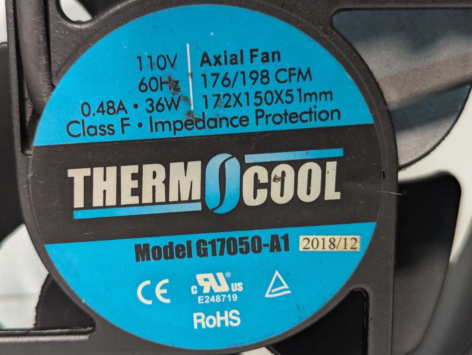 Thermocool G17050-A1 110 VAC Fan 172x150x51mm Ball Bearing 176 CFM - Free Ship