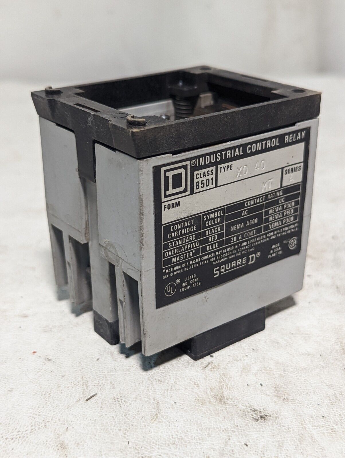 Square D 8501-X040 Industrial Control Delay, Form MT, Series A, as pictured