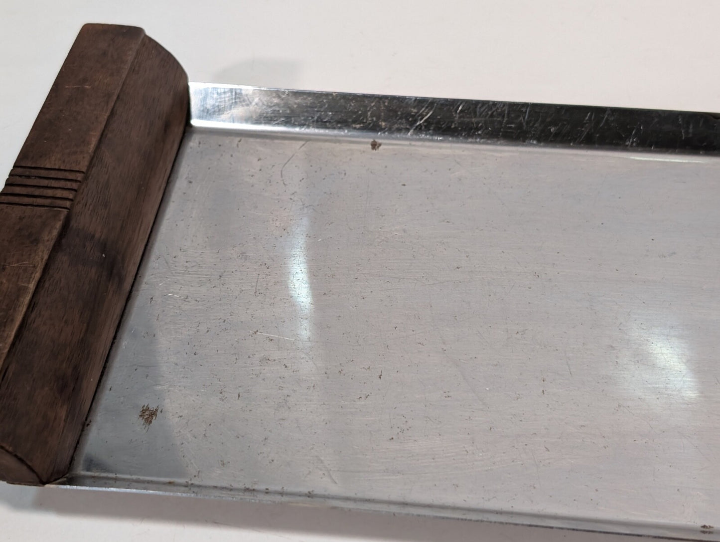 Vintage MCM Stainless Steel Serving Tray with Wooden Handles, 7-3/4" x 19"