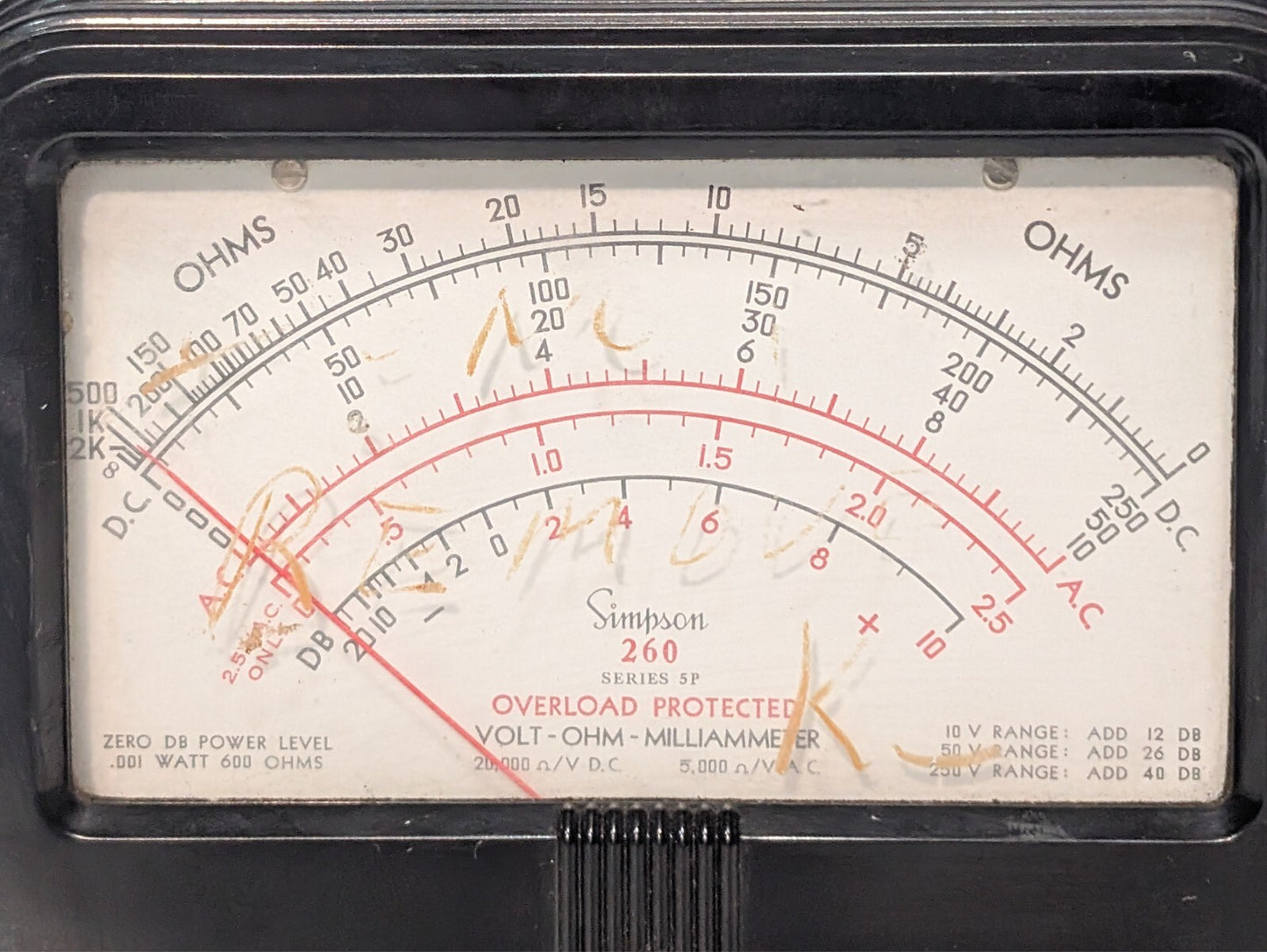 (3) SIMPSON 260 Series 5P Overload Protected Volt Milliammeter Analog Meter READ