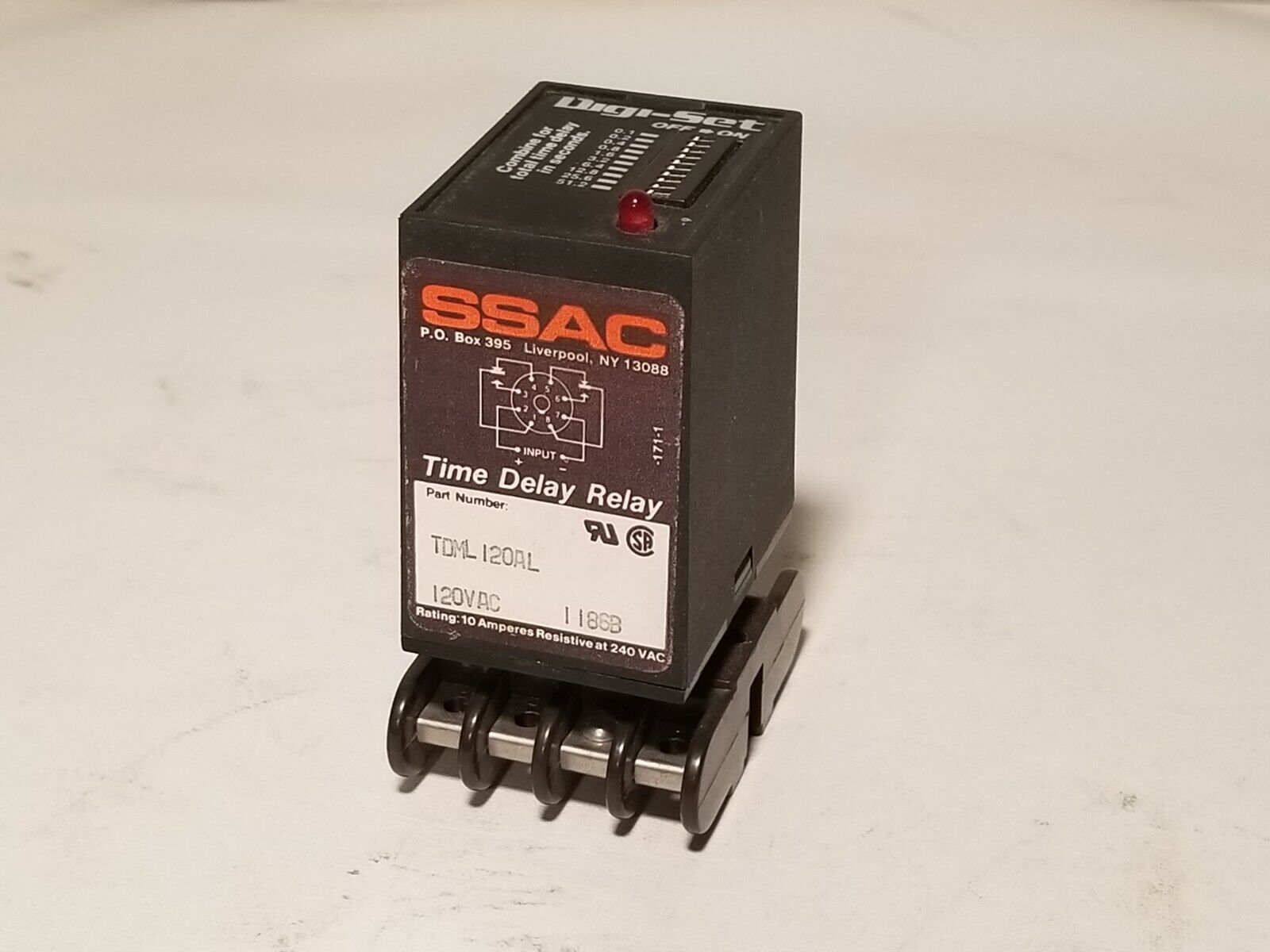 SSAC time delay relay TDML120AL, 120VAC, 1186B, 10A resistive @ 240VAC, Digi-Set