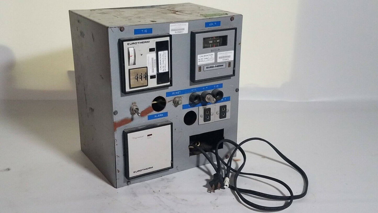 Eurotherm Thyristor, two attached Fahrenheit thermometer gauges, in electric box