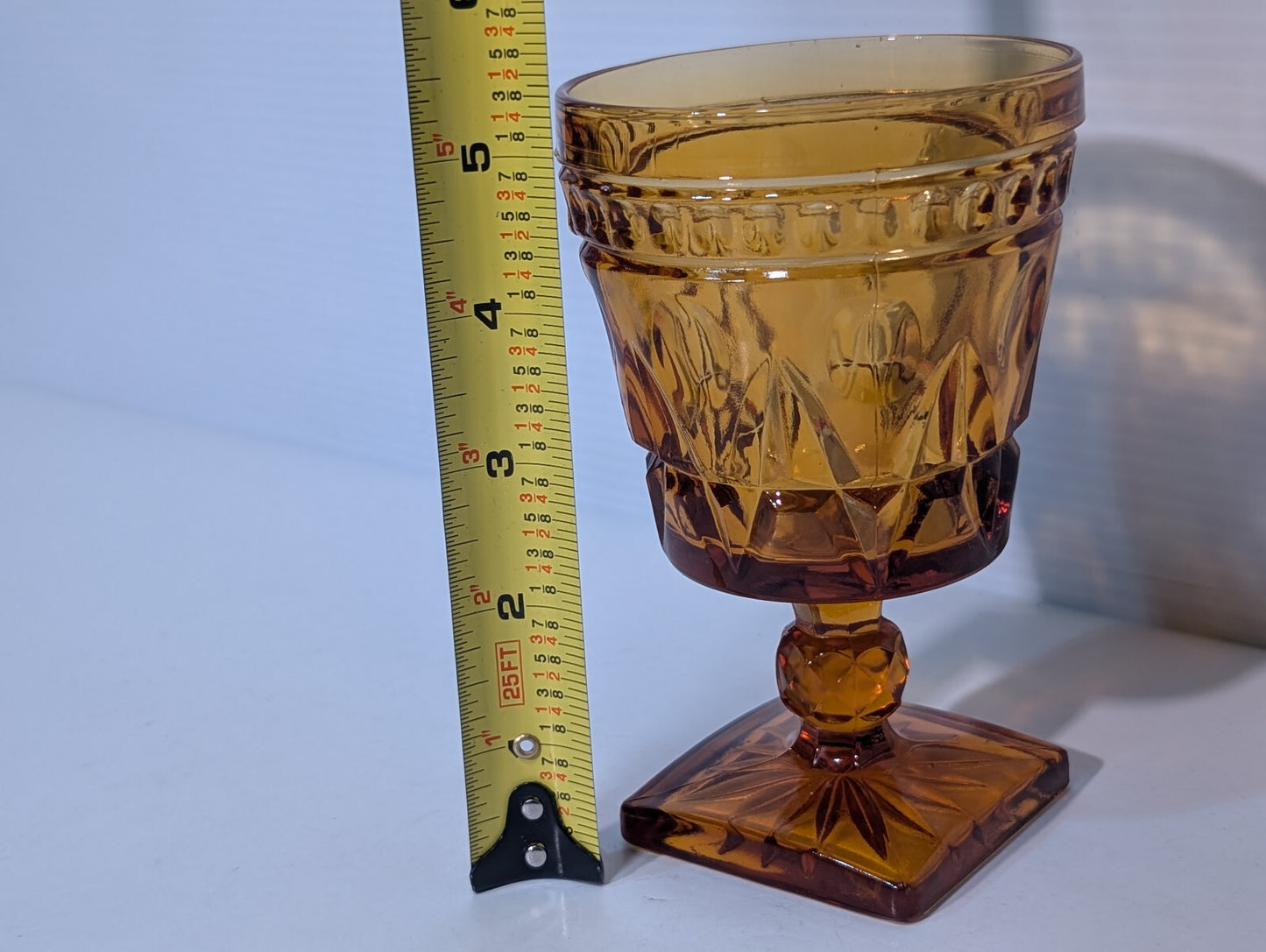 Vintage Colony Park Lane Amber Indiana Glass Goblet Chalice Square Base Pedestal