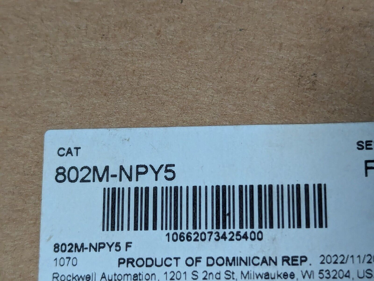 Allen Bradley 802M-NPY5 Pre-Wired Limit Switch, 5' Cable, Ser F - Free Shipping