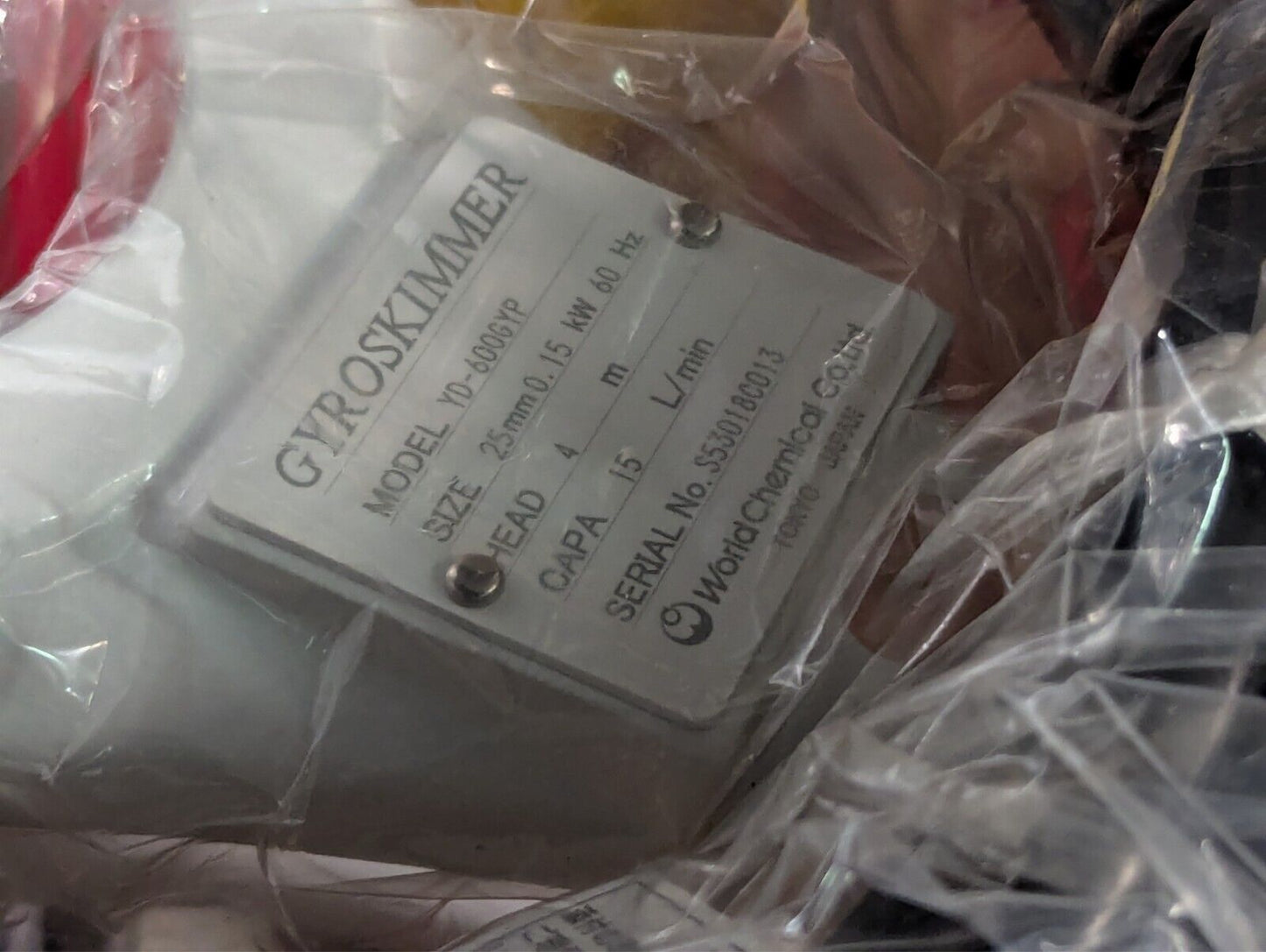 World Chemical YD-600GYP Gyroskimmer, 15 L/min, 4m head, 25mm size, 0.15kW, 60Hz