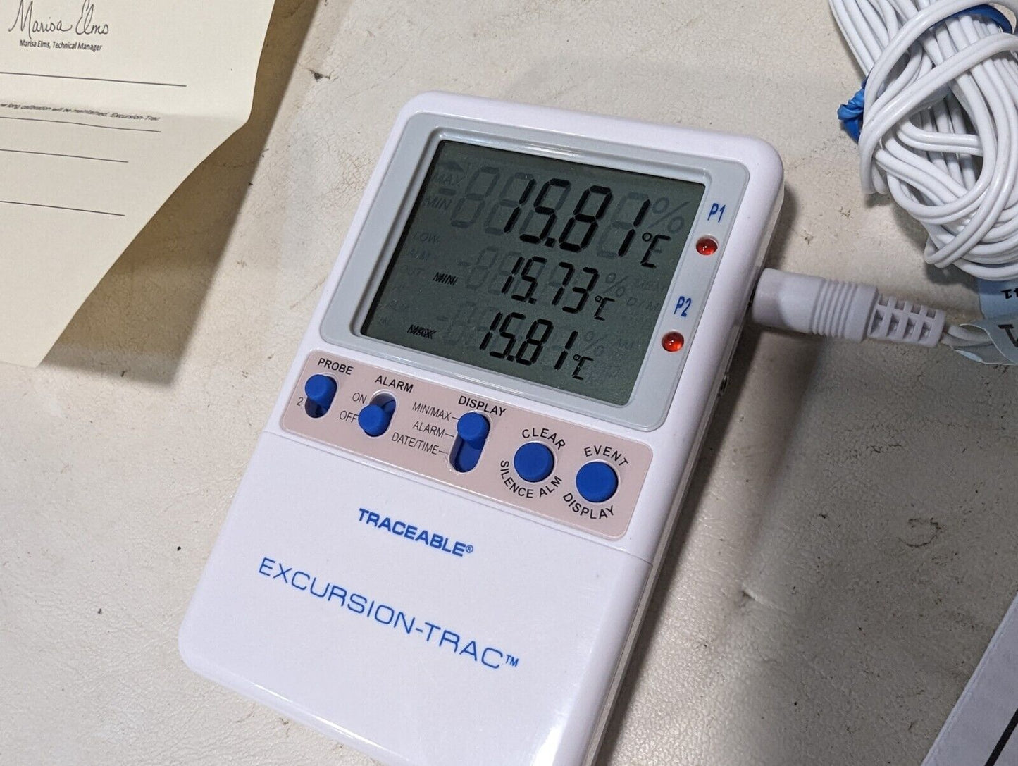FisherBrand 33HP64 Traceable Excursion-Trac thermometer with probe, expired cert