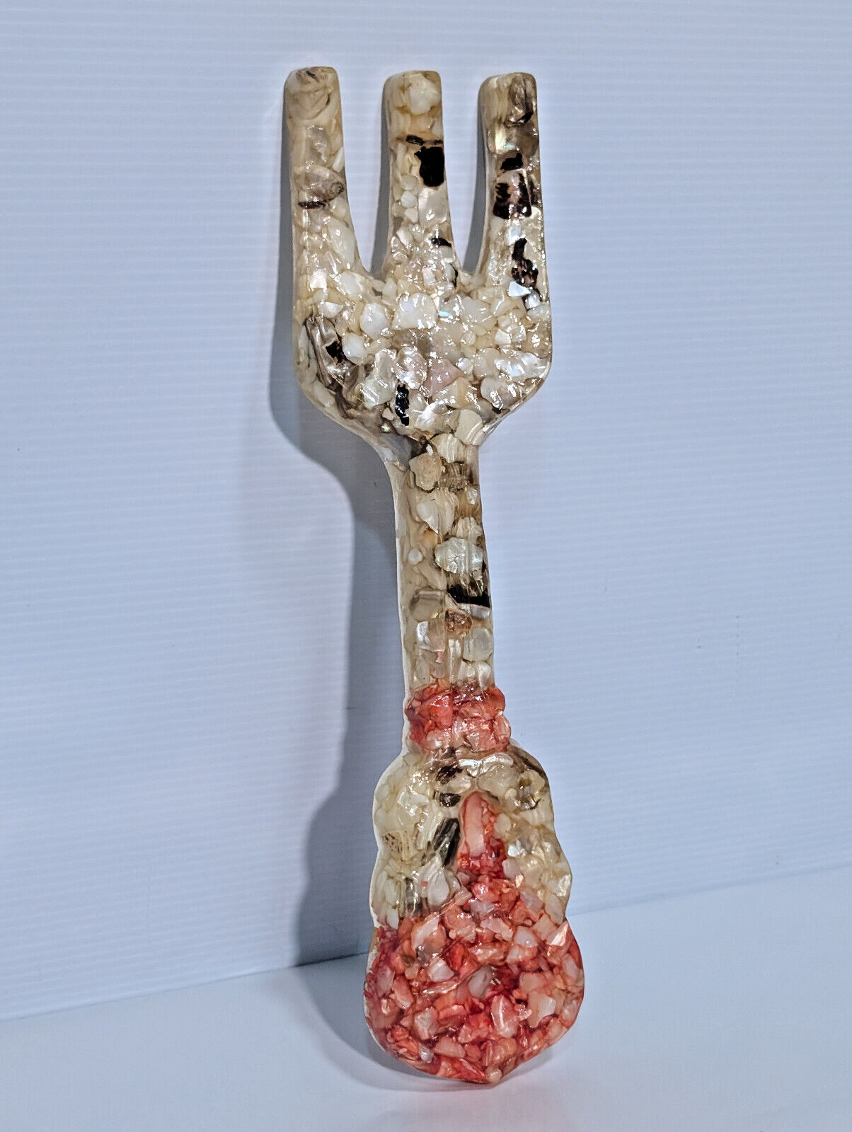 Vintage Set Fork Spoon Wall Hanging Epoxy Shell Mother of Pearl Resin Art 15.5"