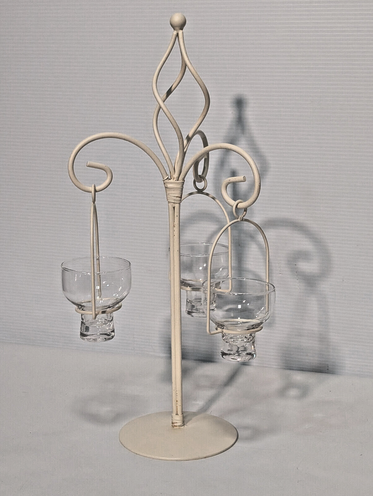 Vintage 80s White Metal Candle Holder Stand 3 Tealight Centerpiece Porch Garden