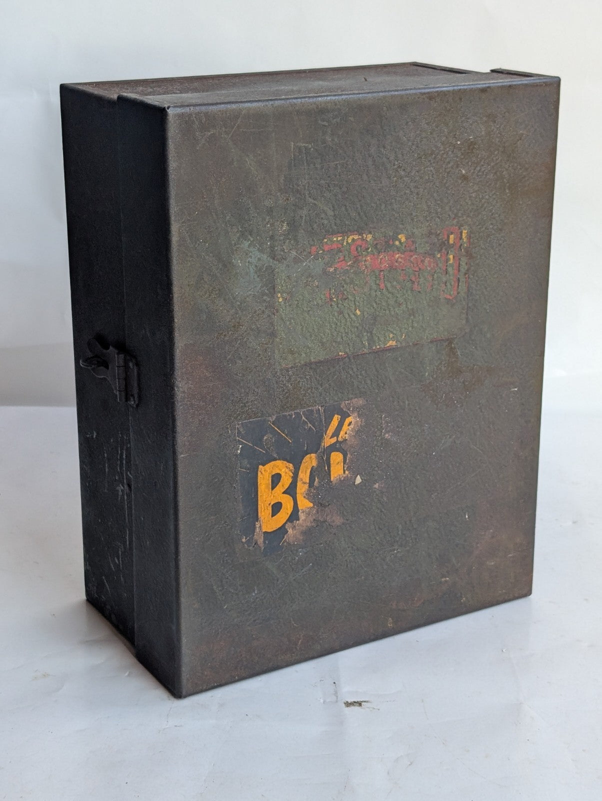 Vintage Metal Cabinet Storage Box with Flap Fold-out, Latch, Shelving