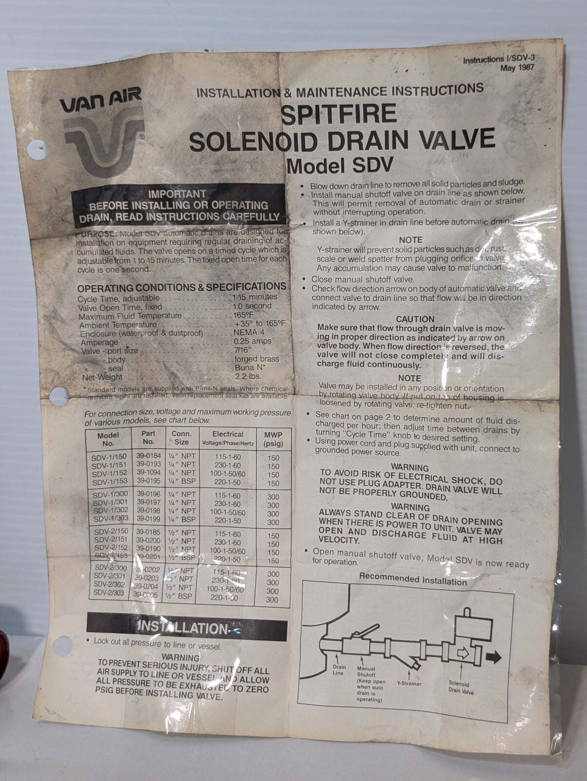 Van Air Spitfire SDV Solenoid Automatic Drain Valve, 1-15 Min. Cycle Timer, 115V