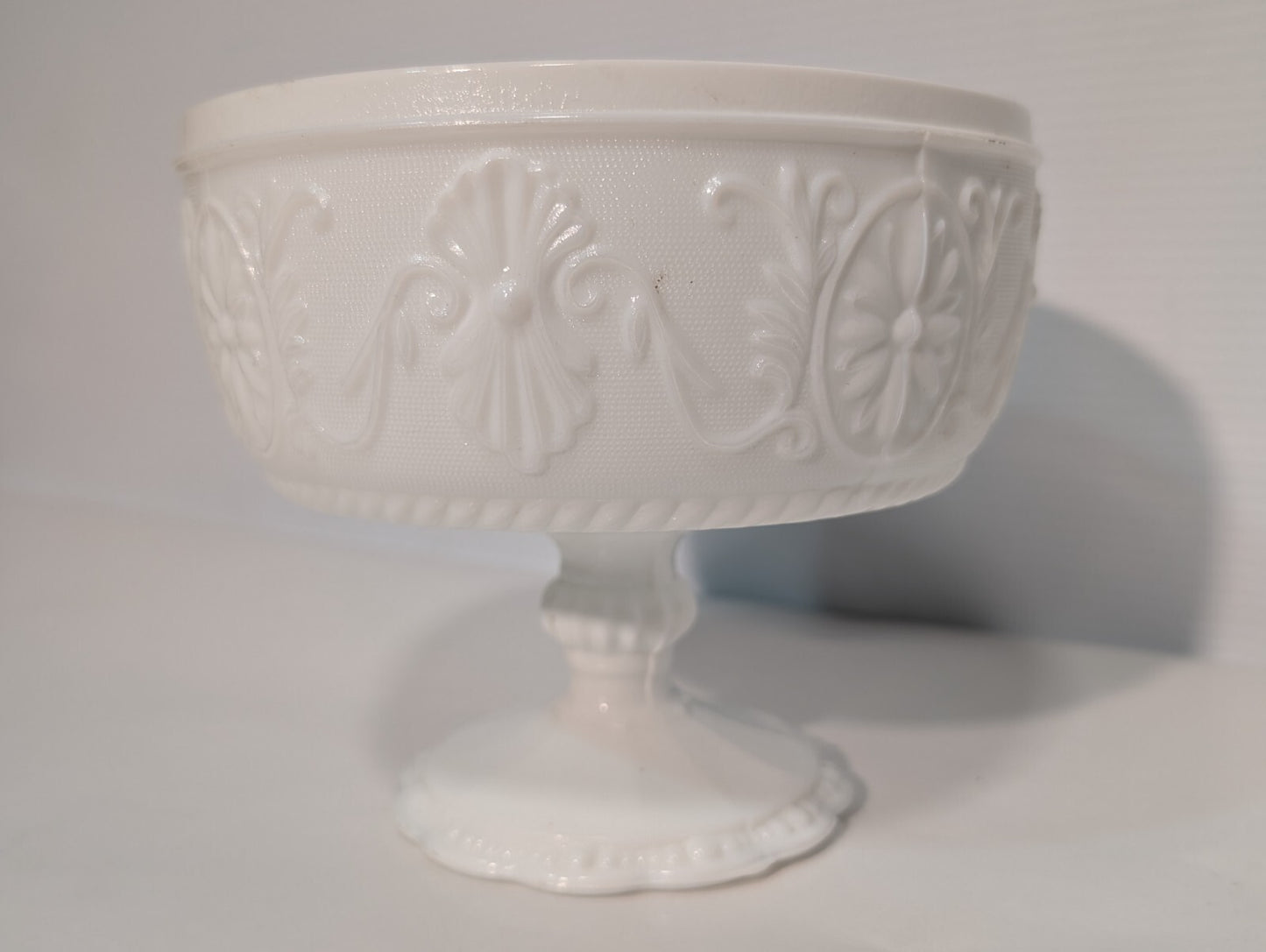 Vintage Indiana Glass Mid-Century Modern Milk White Glass Pedestal Compote Bowl
