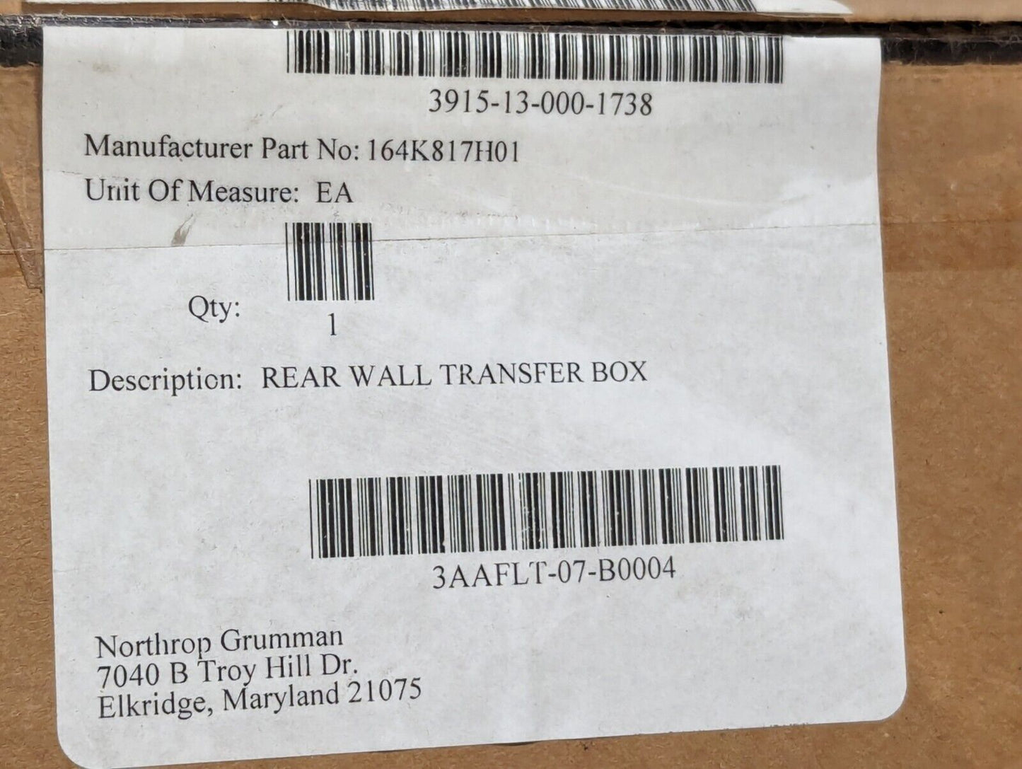 Rear Wall Transfer Box 3915-13-000-1738 164K817H01 - Free Shipping