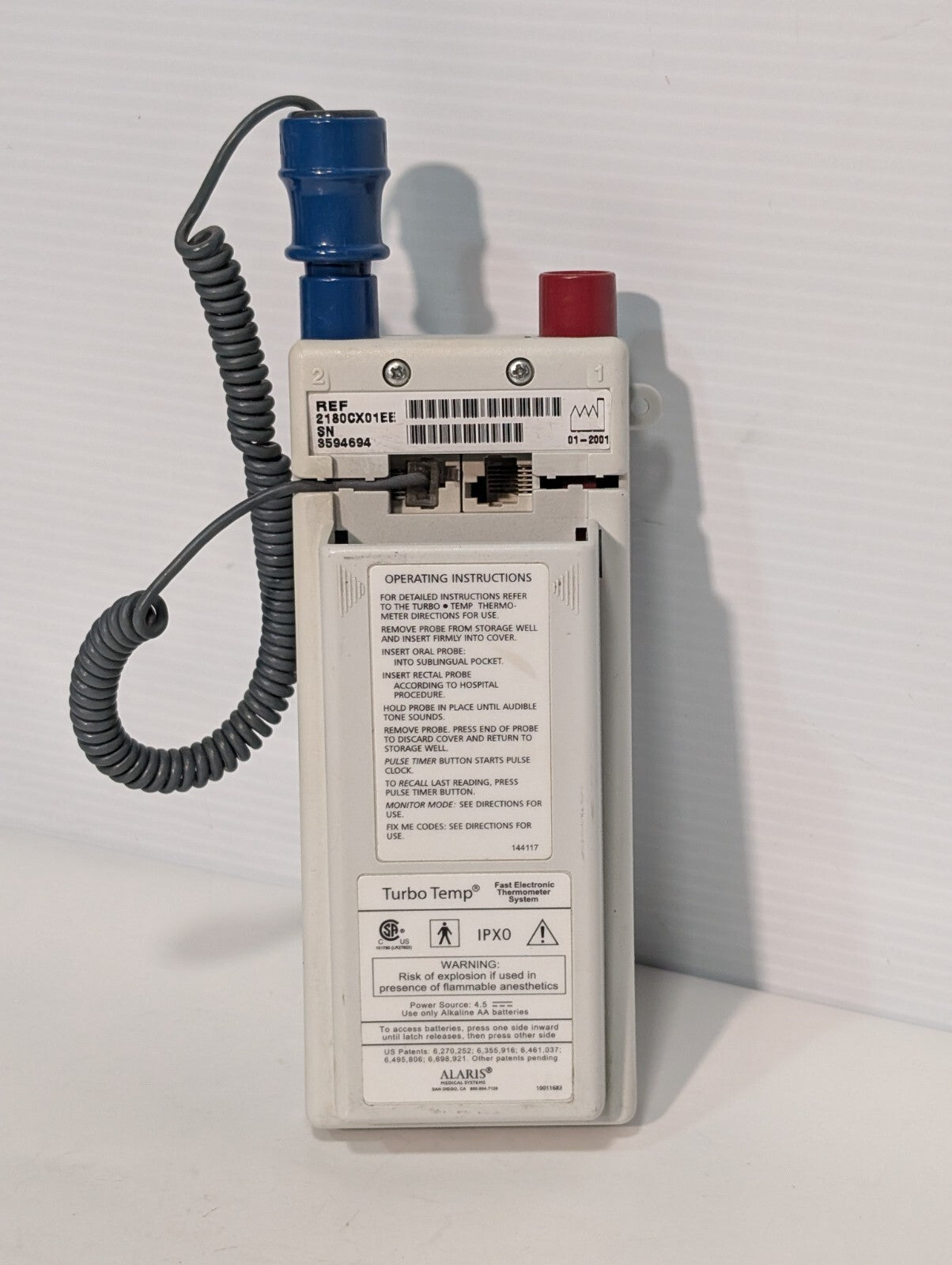 Alaris 2180CX01EE IVAC TurboTemp Electronic Fast Thermometer, Blue Probe Sensor