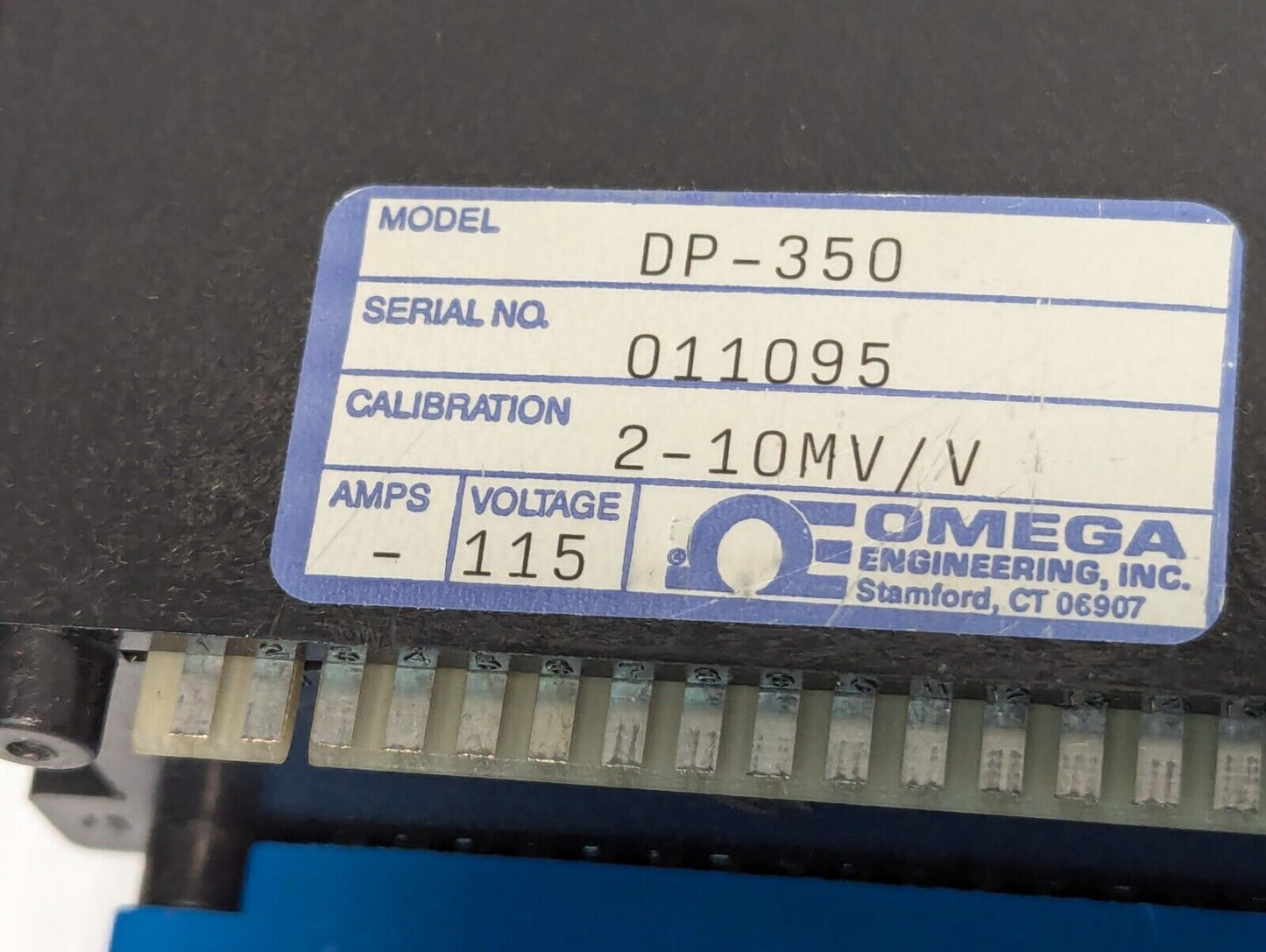 Omega DP-350 transducer indicator meter, 115V, 2-10MV/V calibration, four-digit