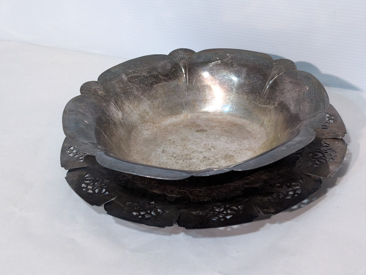 Vintage Wm A Rogers 8278 Engraved Silver Tray + 4471 Art Deco Silver Bowl