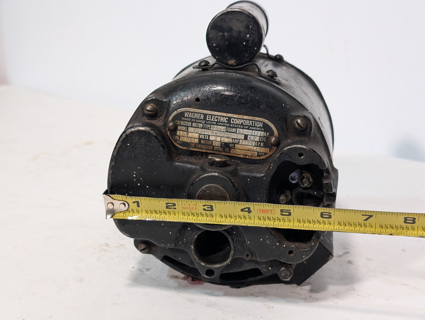 Wagner Electric V22B26K725-7 Type RBZR Capacitor Motor 1/6HP 1PH 110V 1725RPM