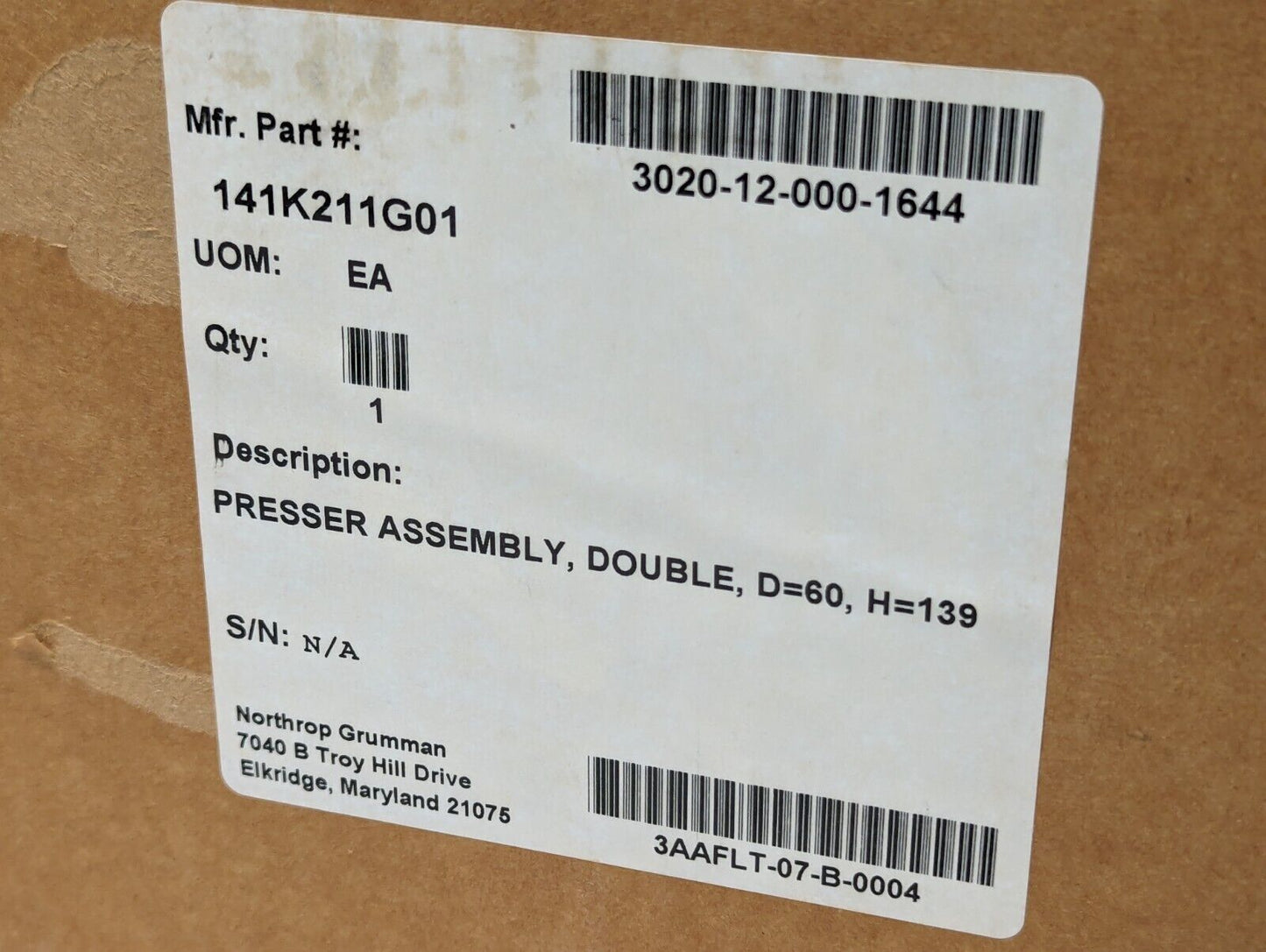 3020-12-000-1644 141K211G01 Double Presser Assembly, D=60, H=139 - Free Shipping