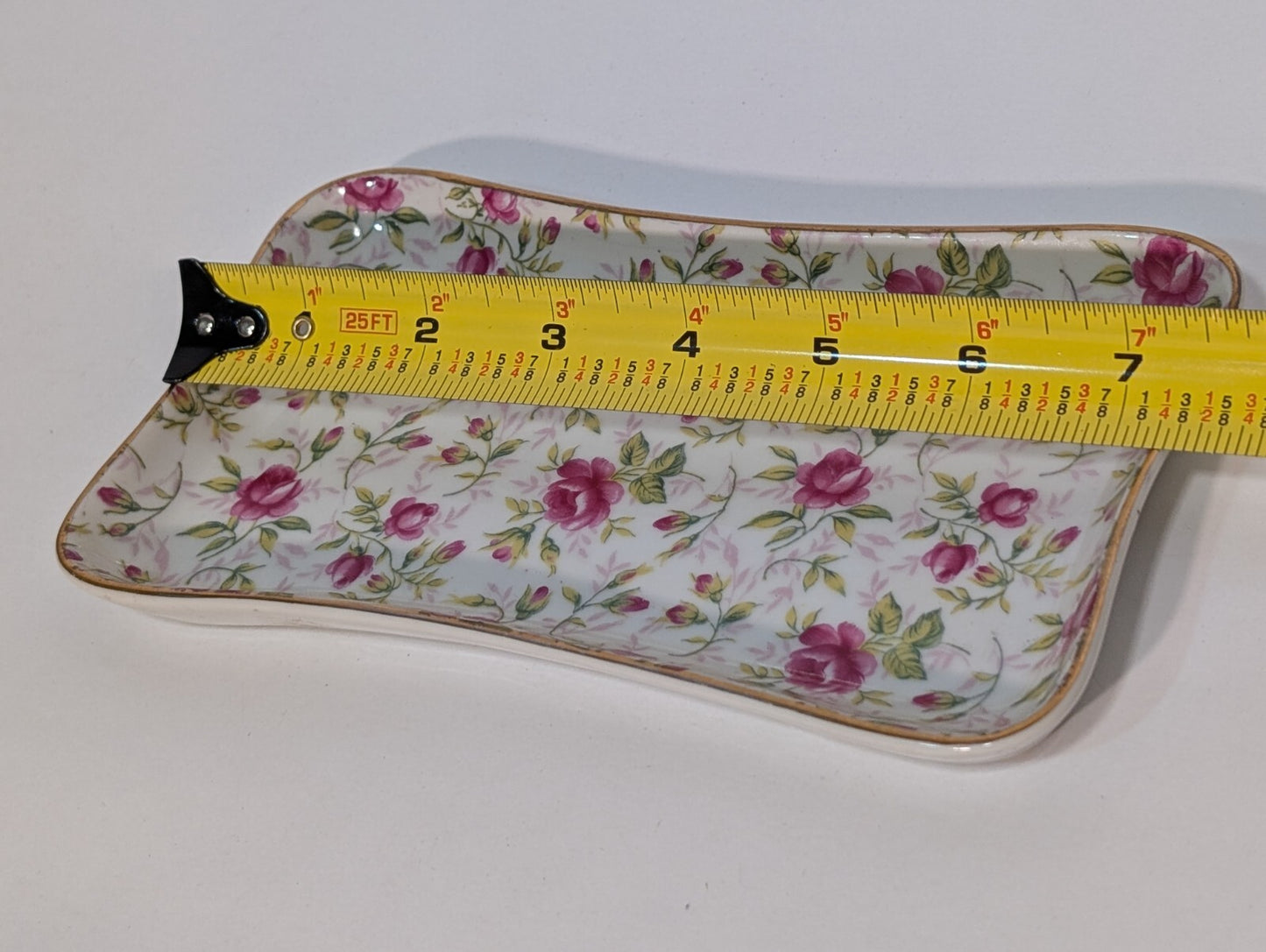 Vintage Lefton Rose Chintz China Sugar and Creamer Tray NE2044R 7" x 4"