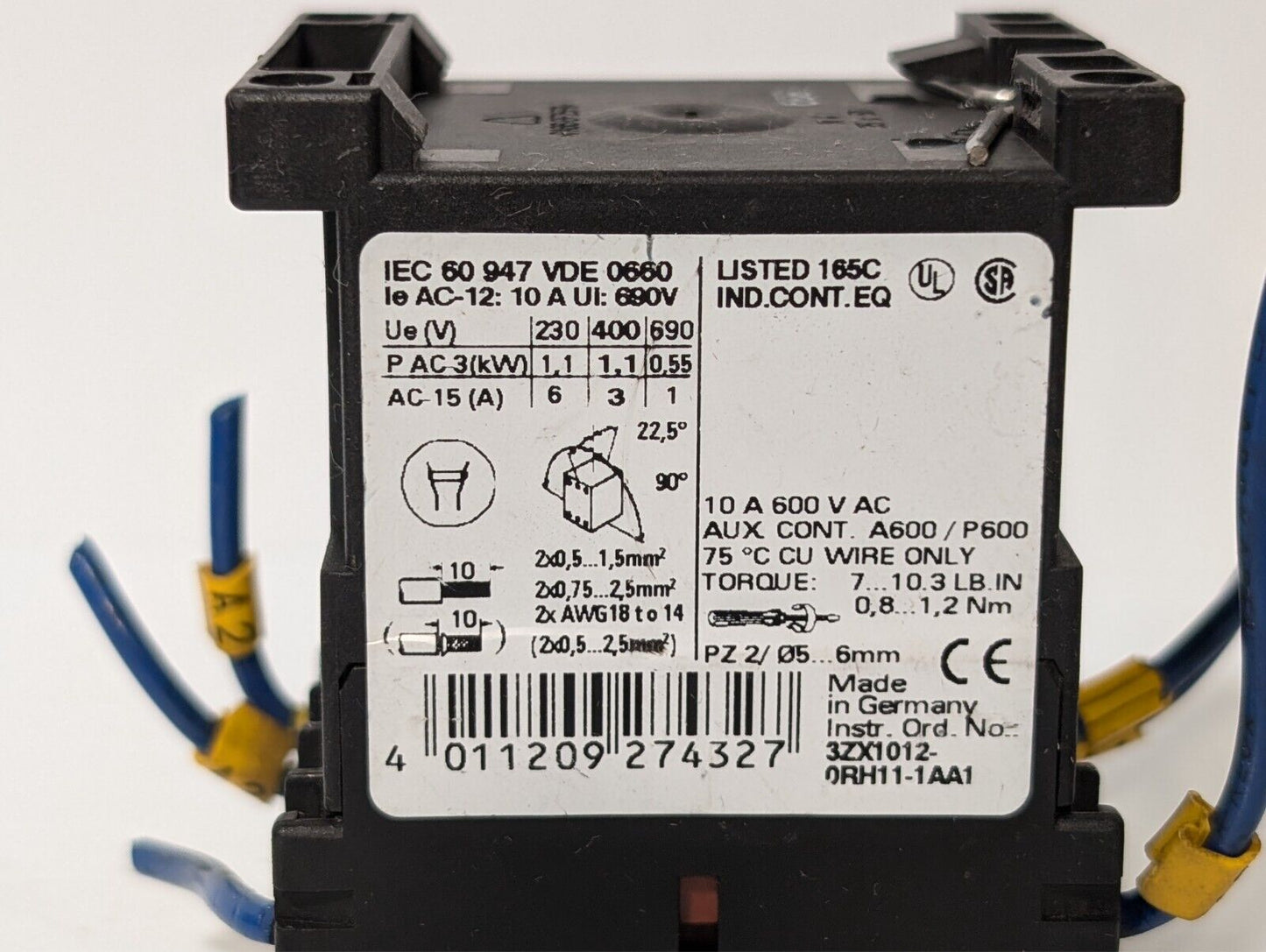 (13) Siemens Sirius 3RH1131-1BB40 Auxiliary Contactor 6A 24V 1.1kW 3 Pole Coil