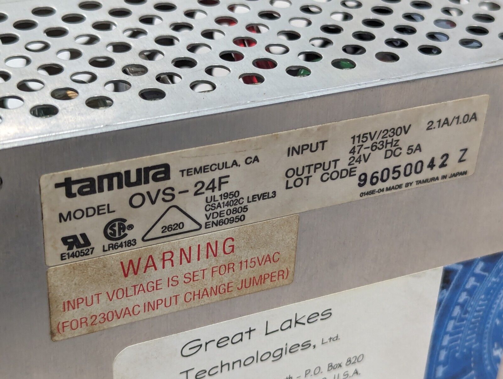 tamura OVS-24F power supply, 115/230VAC input, 24VDC@5A out