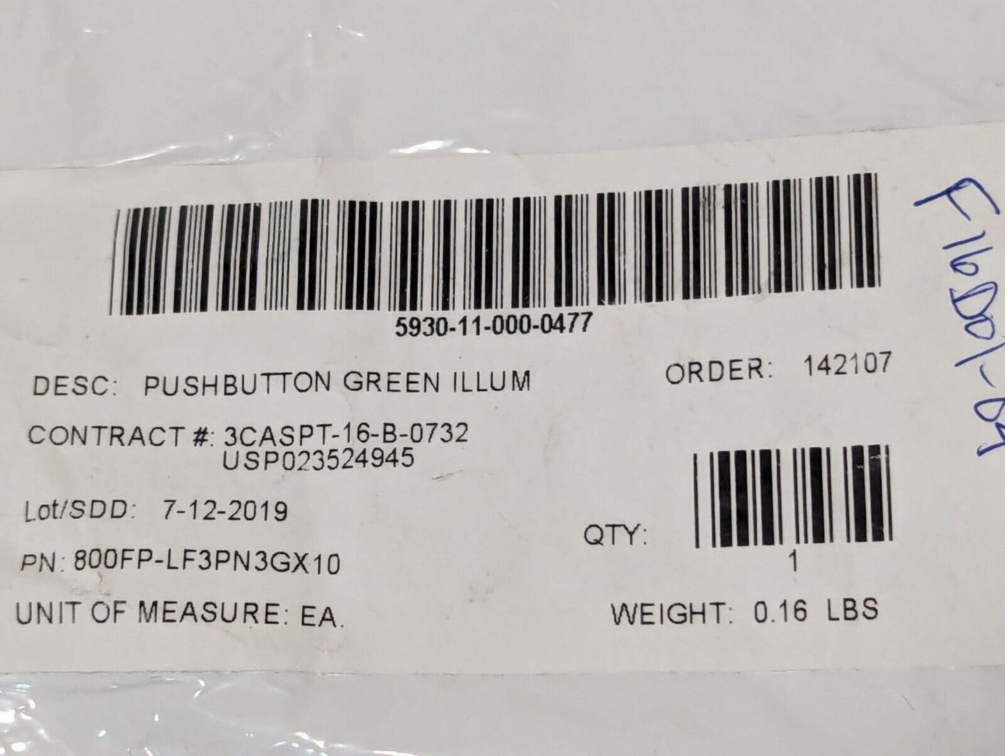 Allen Bradley 800FP-LF3PN3GX10 Green Illuminated Flush Push Button - Free Ship