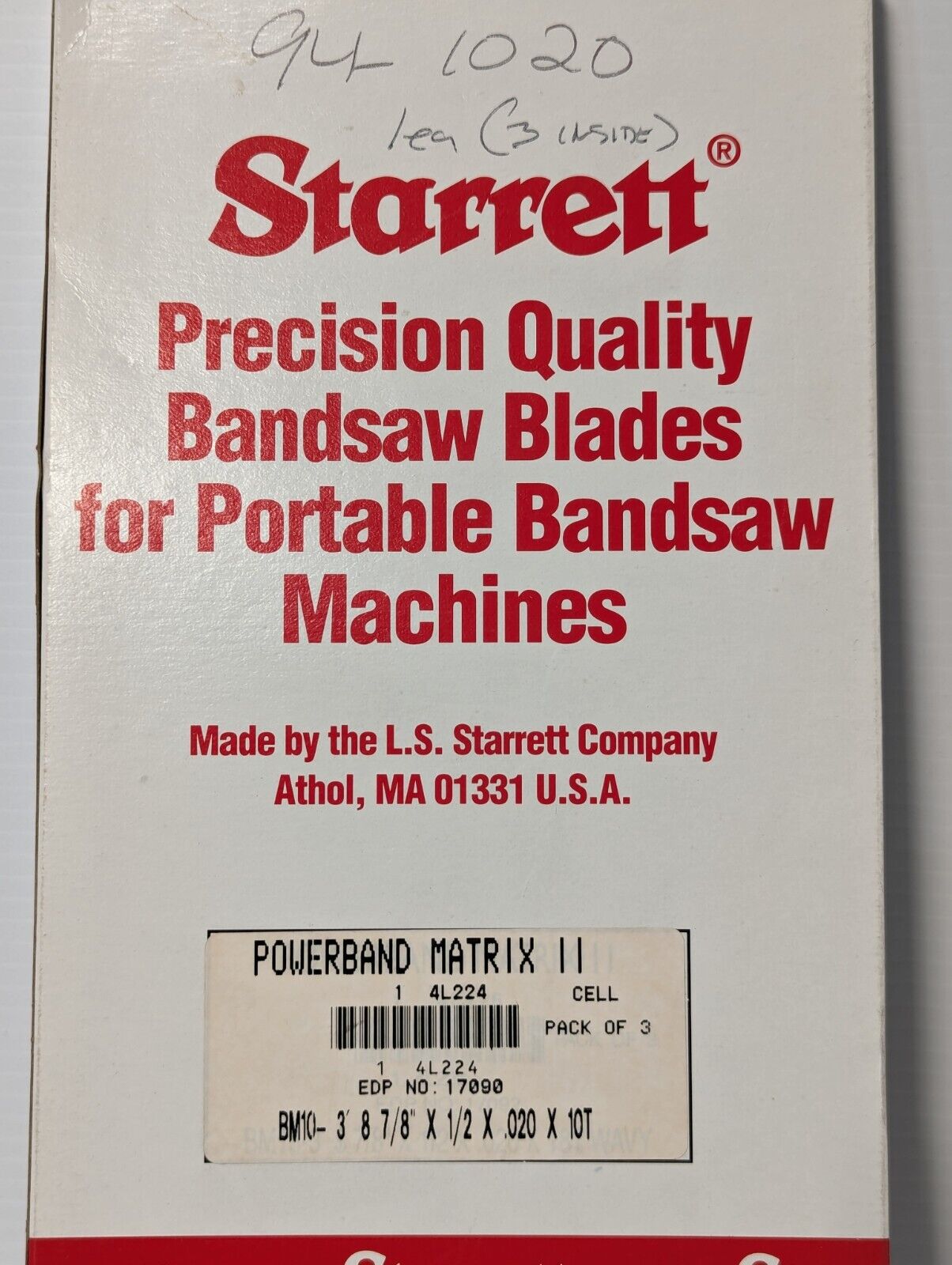 2 boxes of Starrett 4L224, EDP 17090, BM10-3' 8 7/8"x1/2x.02x10T Bandsaw Blades