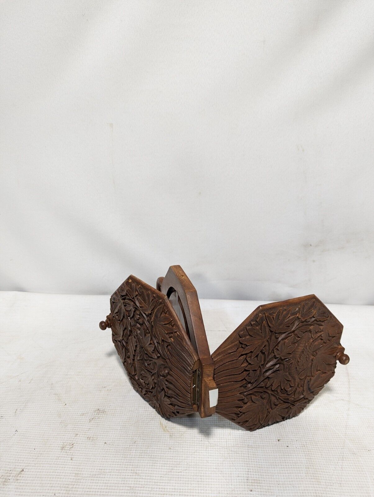 Vintage folding hand-carved 3-tier server, 11 inches x 7 inches