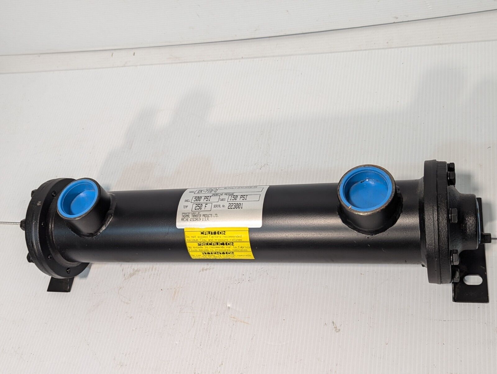 Thermal Transfer EK-718-0 heat exchanger, 500 PSI shell, 150 PSI tubes, 250 deg