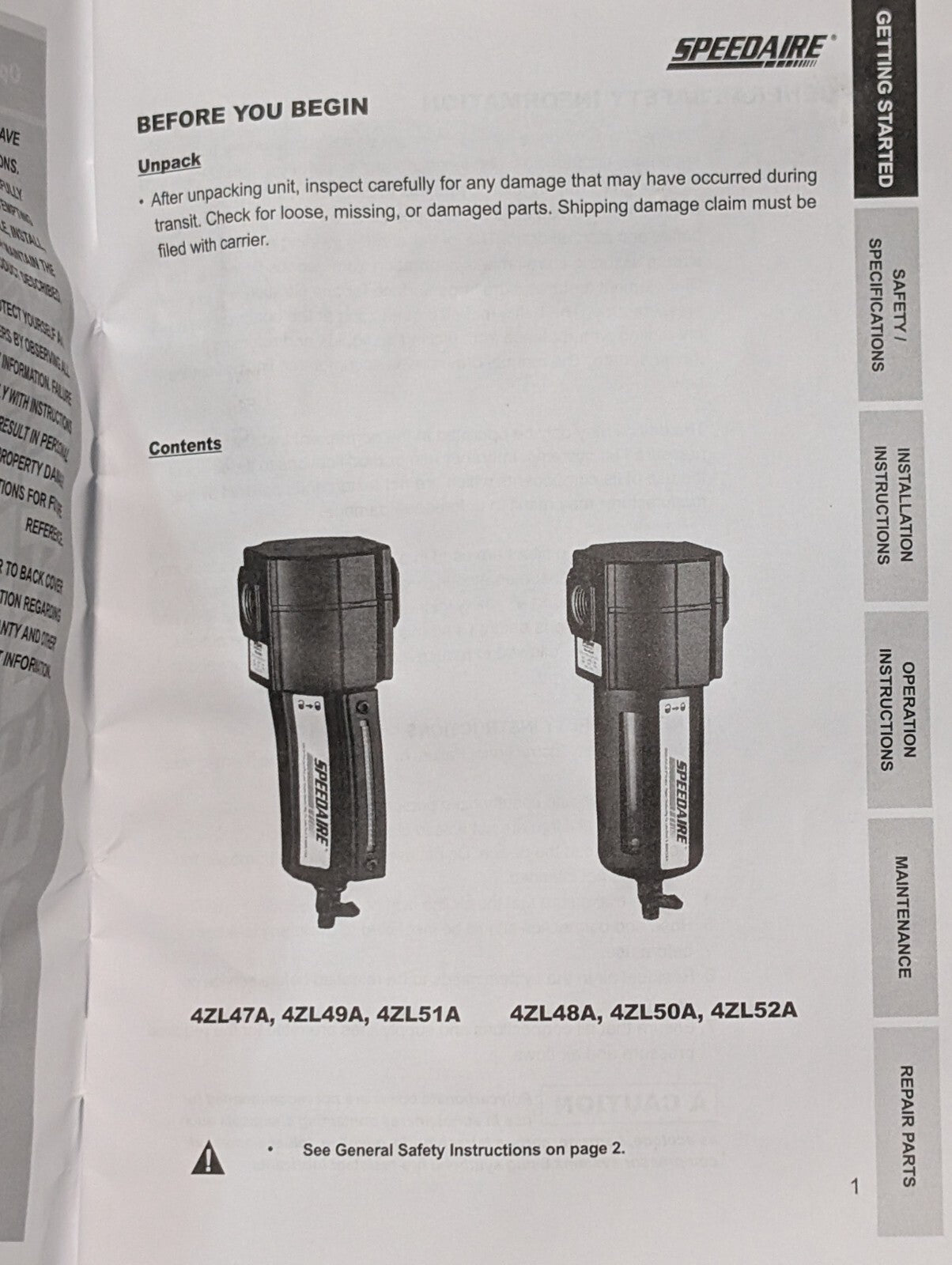 Speedaire 4ZL49A Compressed Air Filter 1/2" NPT, Standard, New in Box