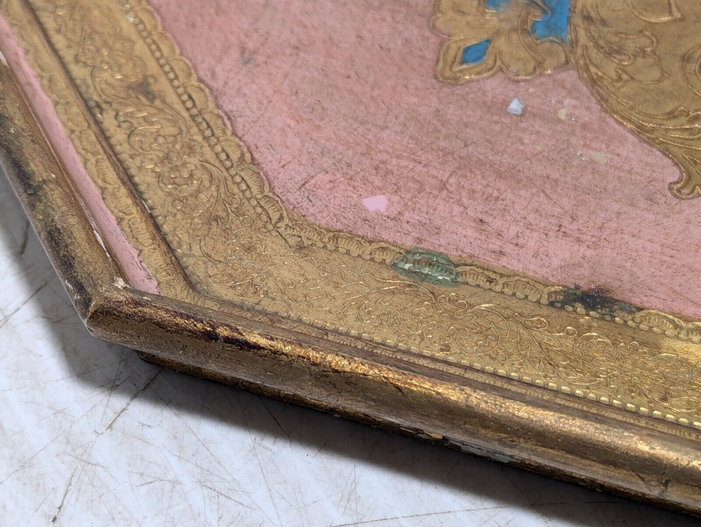 Vintage Wooden Octagonal Tray, Intricately etched and hand painted - Free Ship