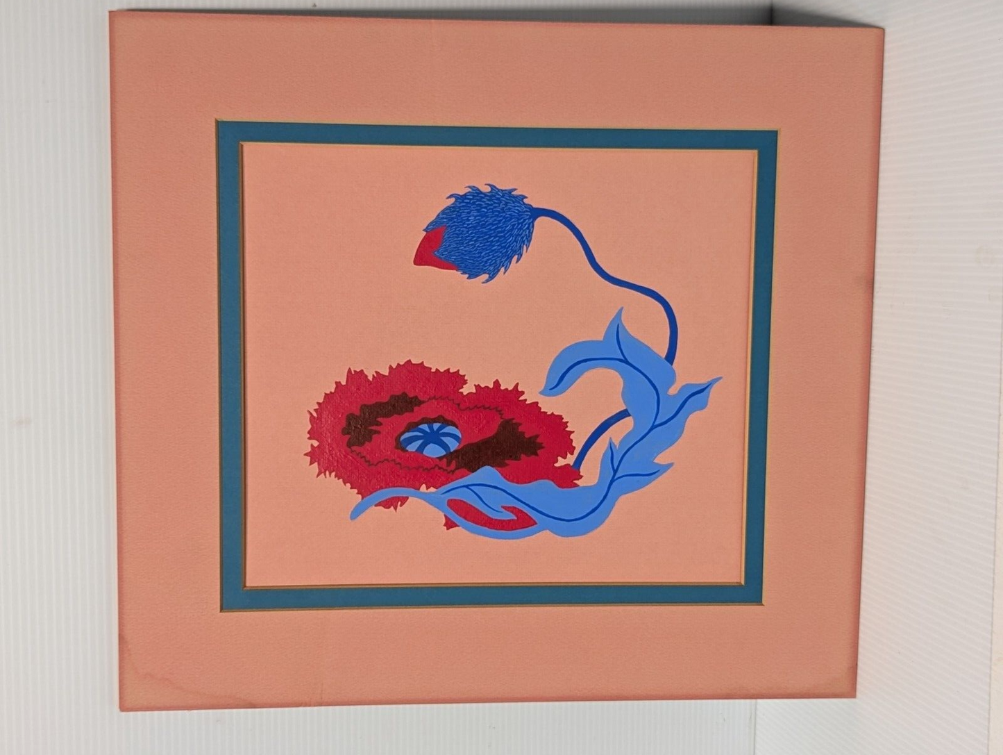 Oriental Japanese Style print Zen style Red-Blue Flowers & Pink - Free Shipping