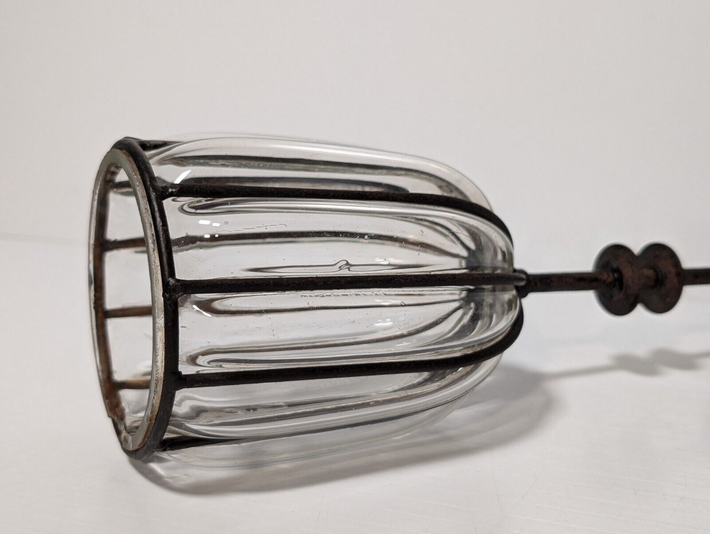 Vintage Cast Iron Candle Holder Blown Glass Cup, 12" Tall, 4" Diameter