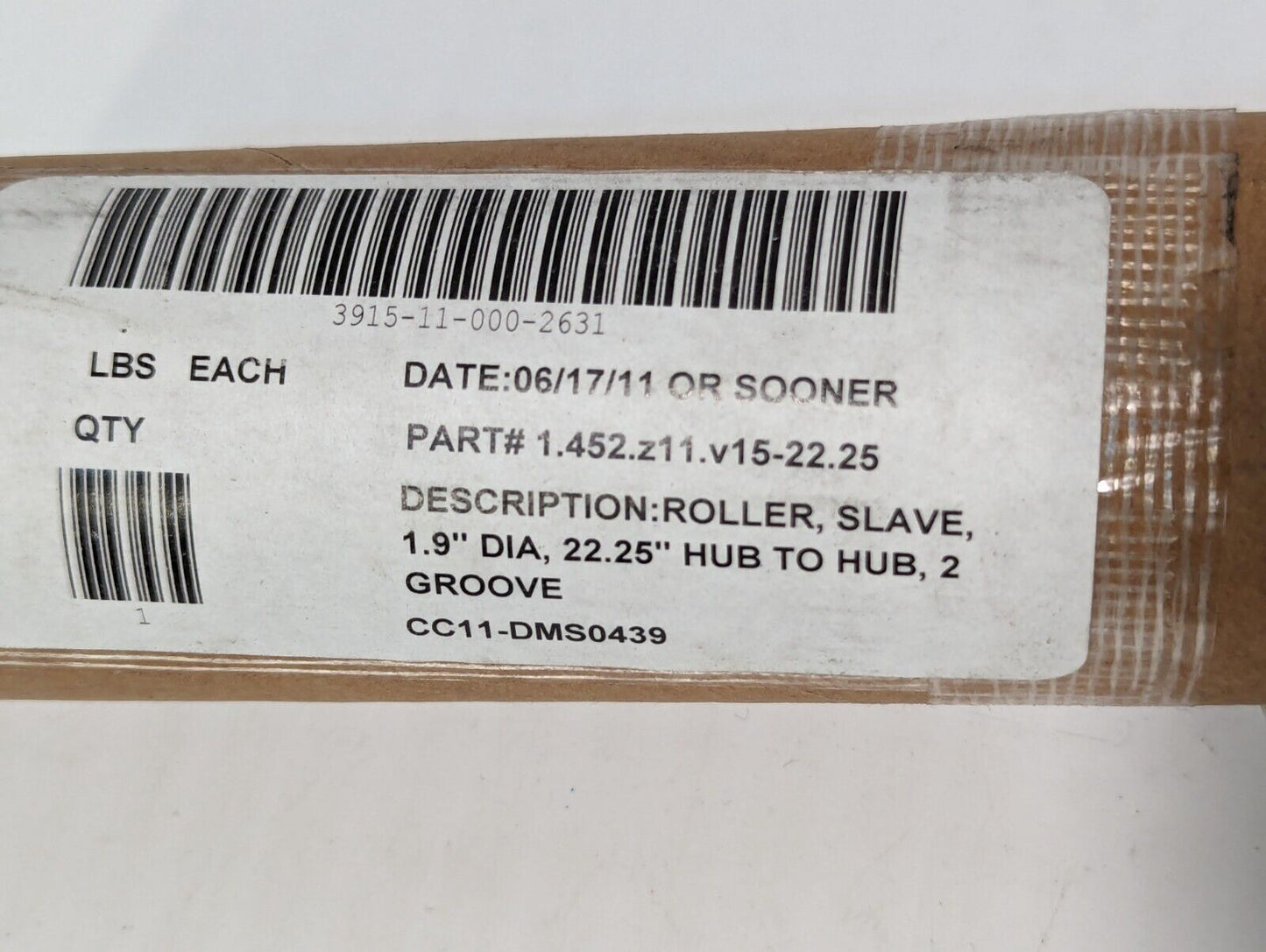 Interroll Two-Groove Idler Roller 3915-11-000-2631, 22.25" - Free Shipping