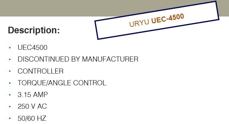 URYU UEC-4500 Torque/Angle Controller, 250VAC @ 50/60Hz, 3.15A - Free Shipping