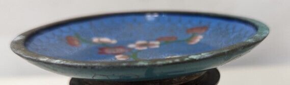 Vintage Chinese Cloisonne Enamel/Brass Floral Pattern Plate w/ pedestal 4" dia.