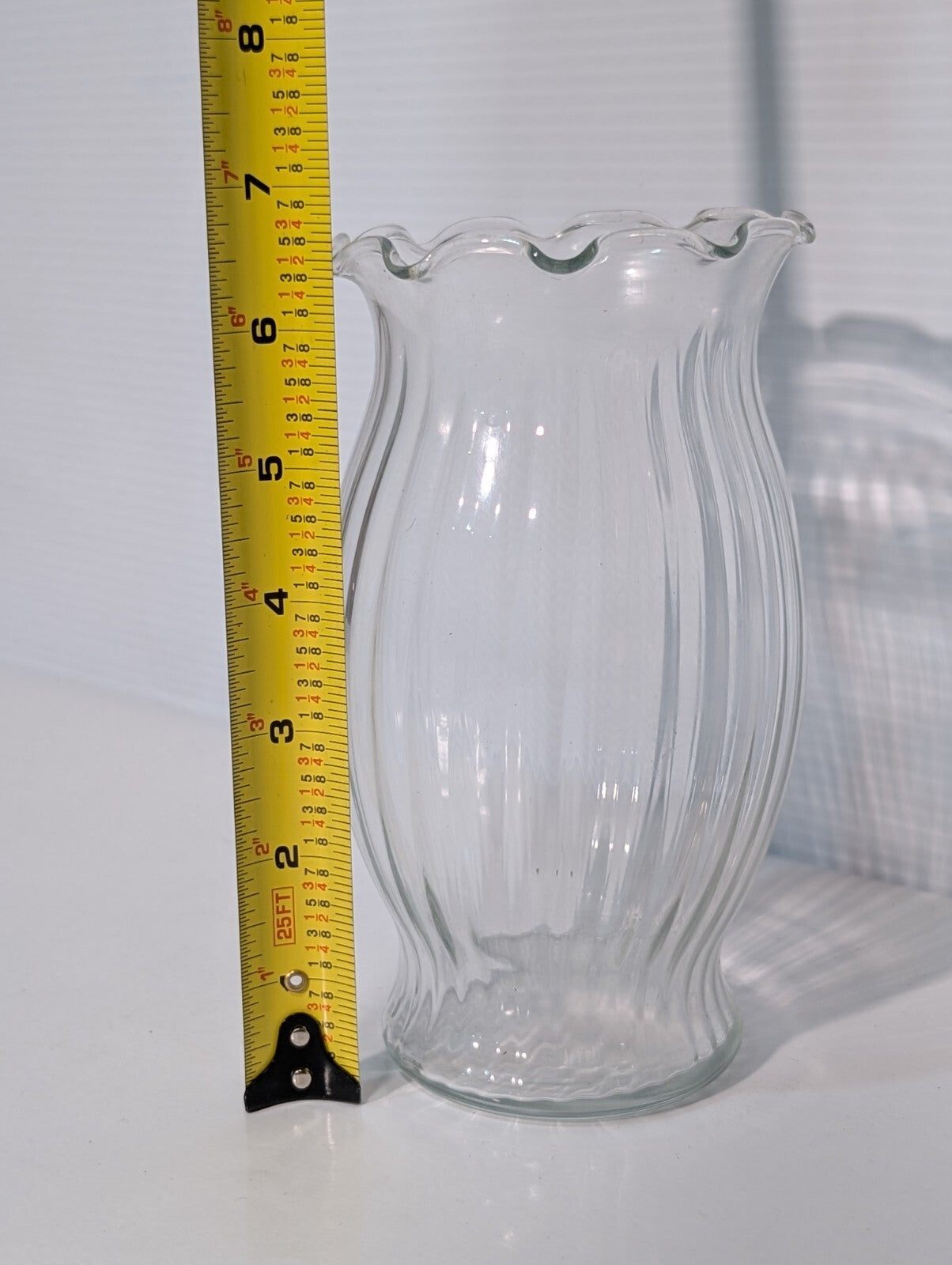 Vintage Ruffled, Ribbed, Fluted Beehive Glass Flower Vase 6.5" Tall