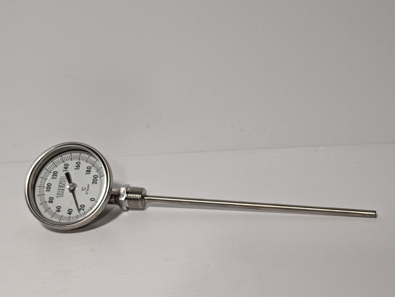 Trend CR3107C bimetal thermometer, 0-200 deg C, 2 deg subd., 3" face, 9" probe