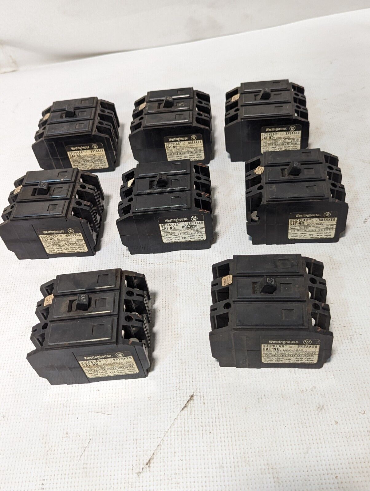 Lot of 4 Westinghouse HQC-3020 Circuit Breakers, 20A 3P 240VAC - Free Shipping