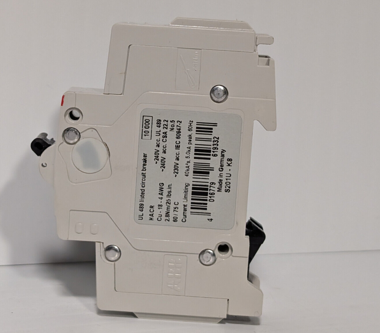 ABB S201U-K8 Circuit Breaker, 162K356H01 8 A, 240 VAC, 50/60 Hz, 1-Pole