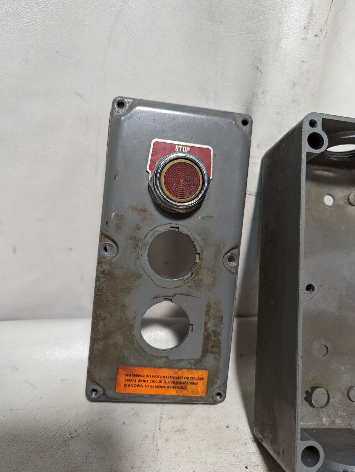 Square D 9001 type K three-button enclosure with 1 red stop pushbutton