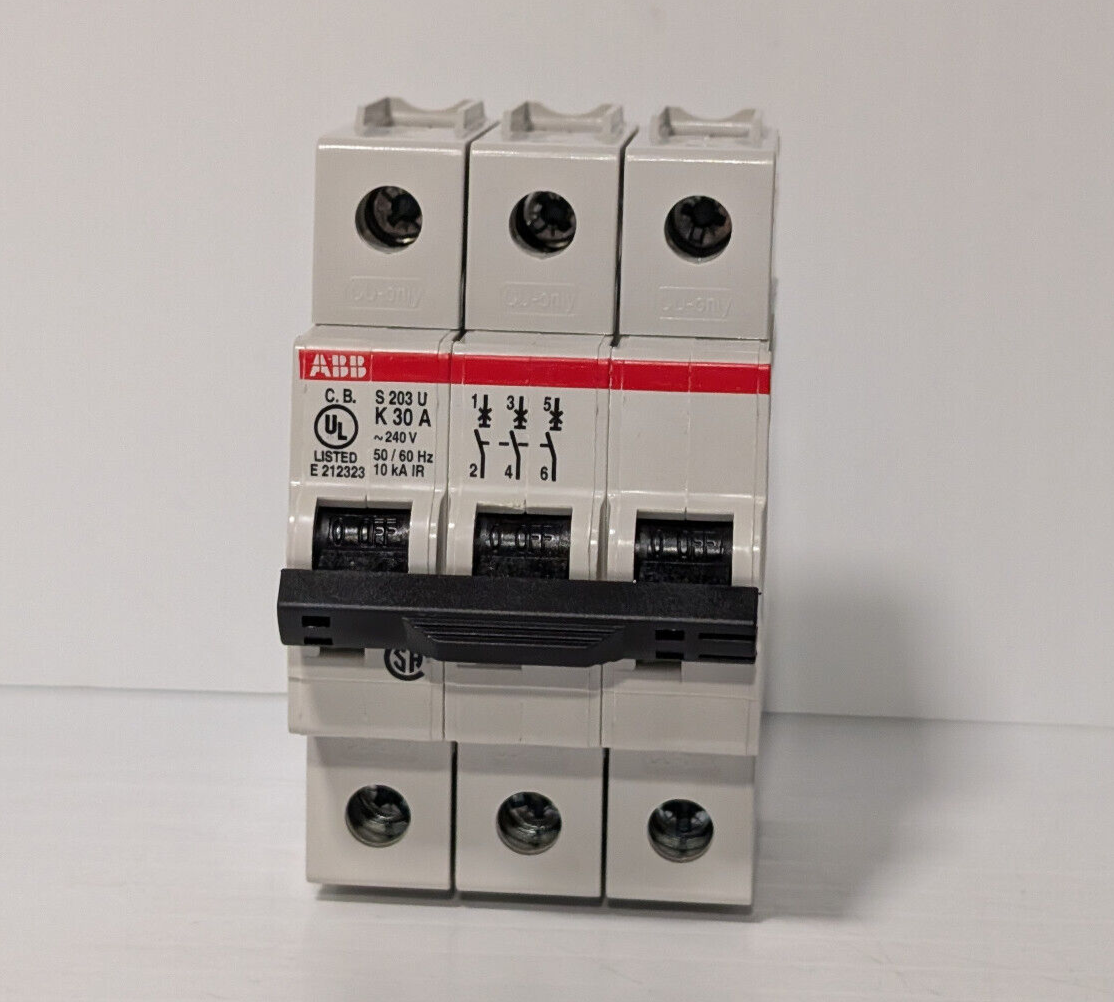 ABB S203U-K30 Circuit Breaker, 3-Pole, 30 A, 162K861H01, 240 VAC, 50/60 Hz