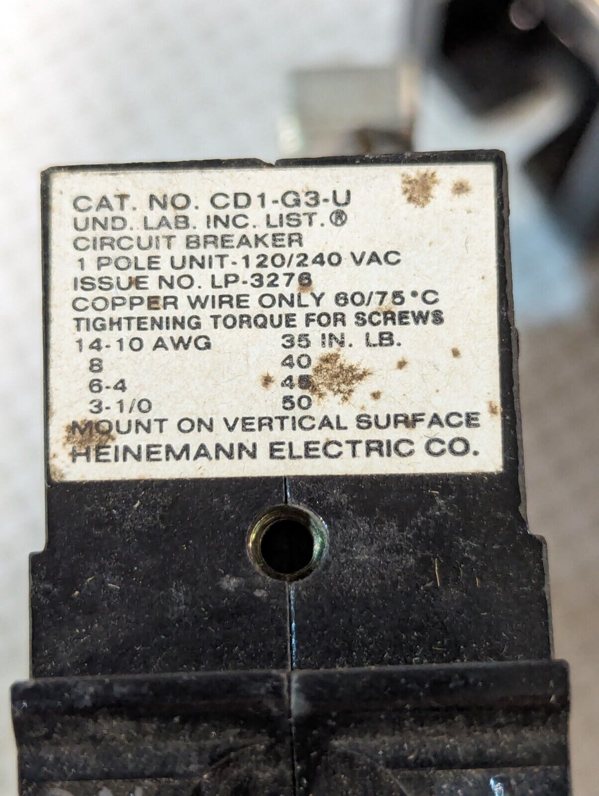 Lot of 5 Heinemann CD1-G3-U Circuit Breaker, 60A, 120/240VAC, 1-Pole