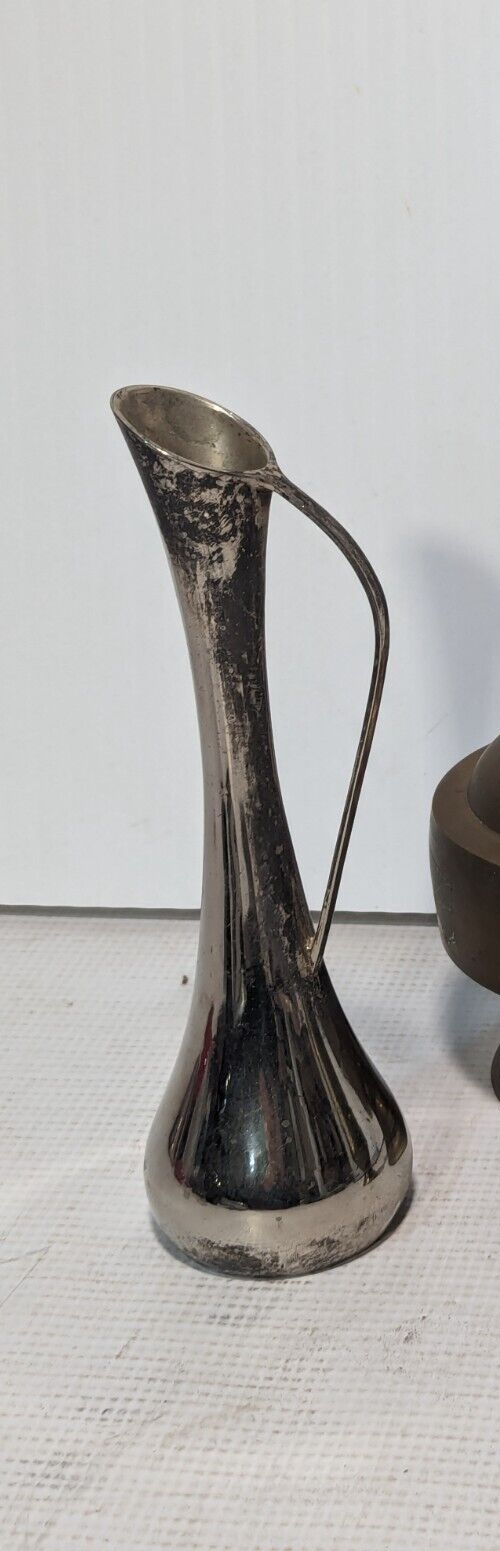 Silver Plate Bud Vase with handle, long and thin - Free Shipping