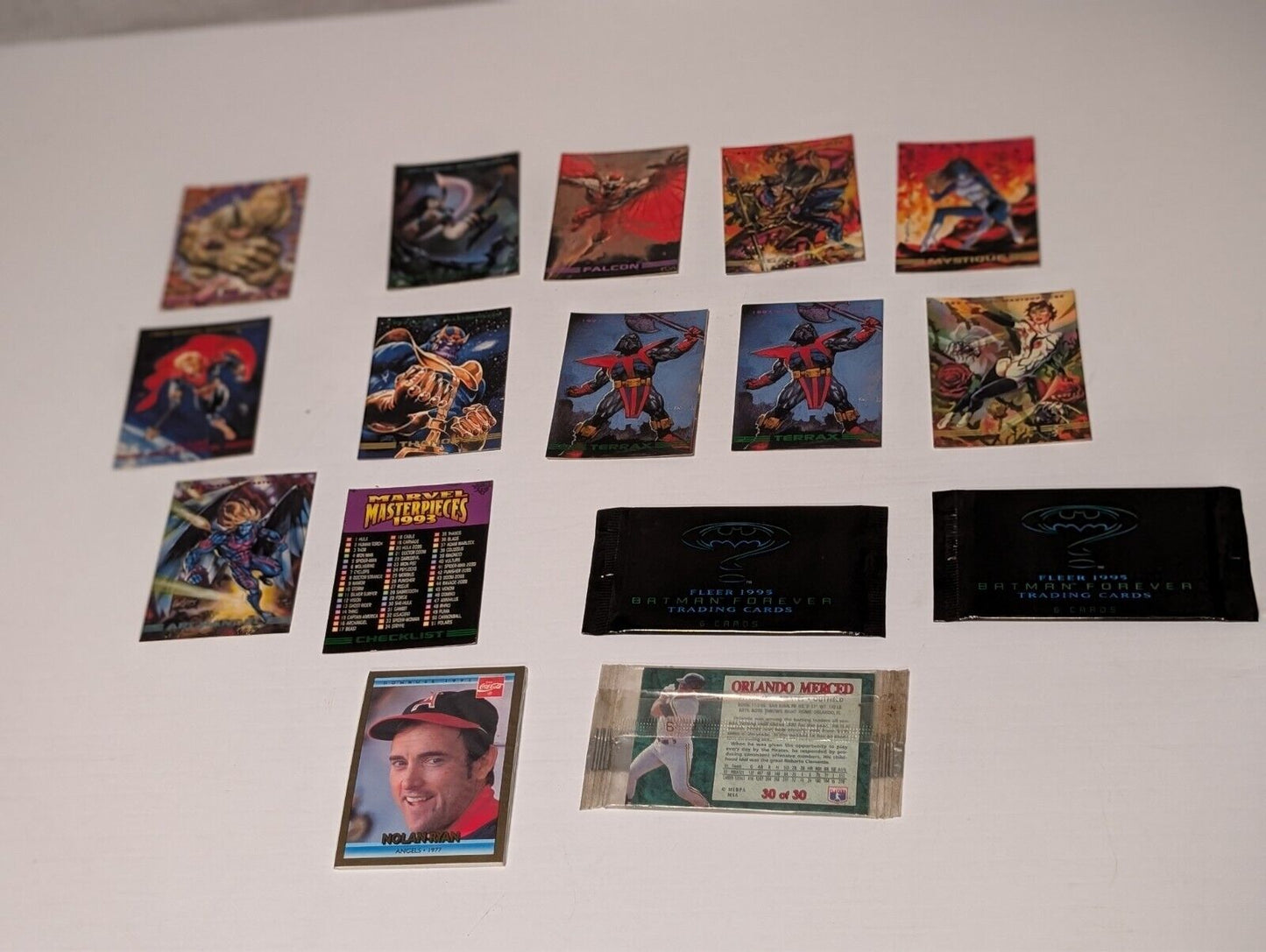 16 Vintage Marvel MCU and Baseball Trading Cards Batman Nolan Ryan Thanos Wasp
