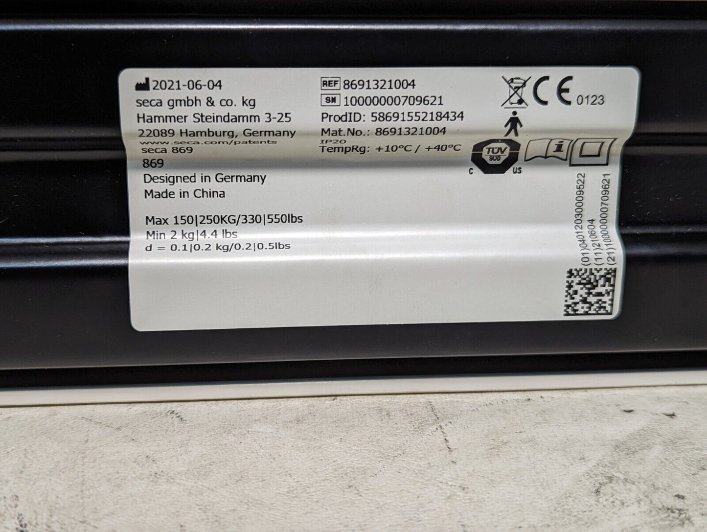 seca 8691321004 scale, max 150|250kg/330|550lbs, d=0.1|0.2kg/0.2|0.5lbs, no disp