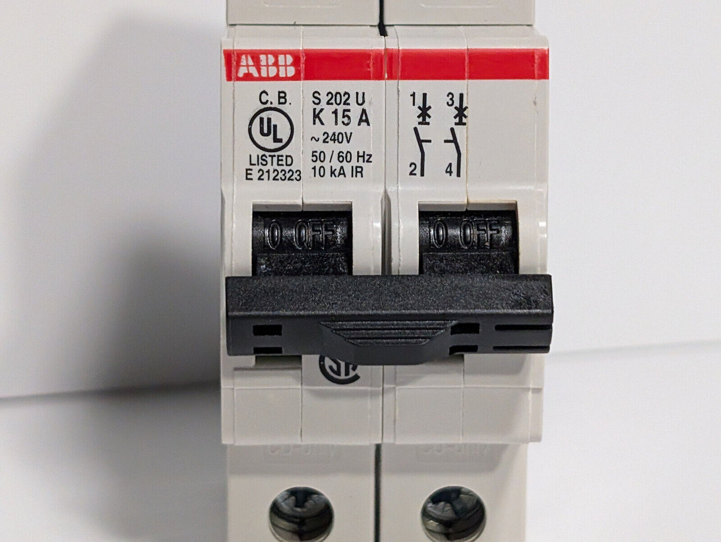 ABB S202U-K15 Circuit Breaker, 2-Pole, 240 VAC, 15 A, E212323, 50/60 Hz