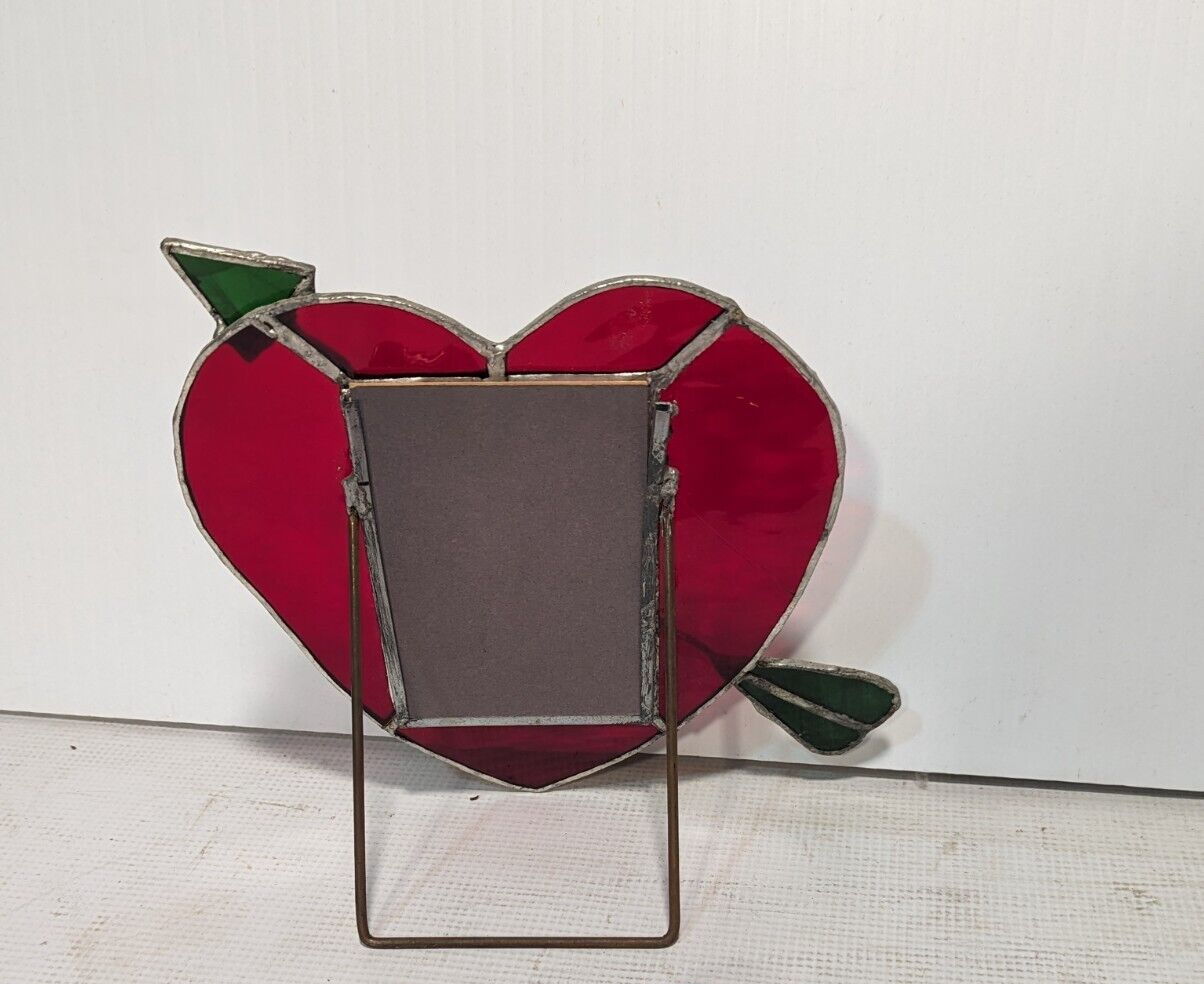 Stained Glass Picture Frame Sweetheart, red heart, green arrow - Free Shipping