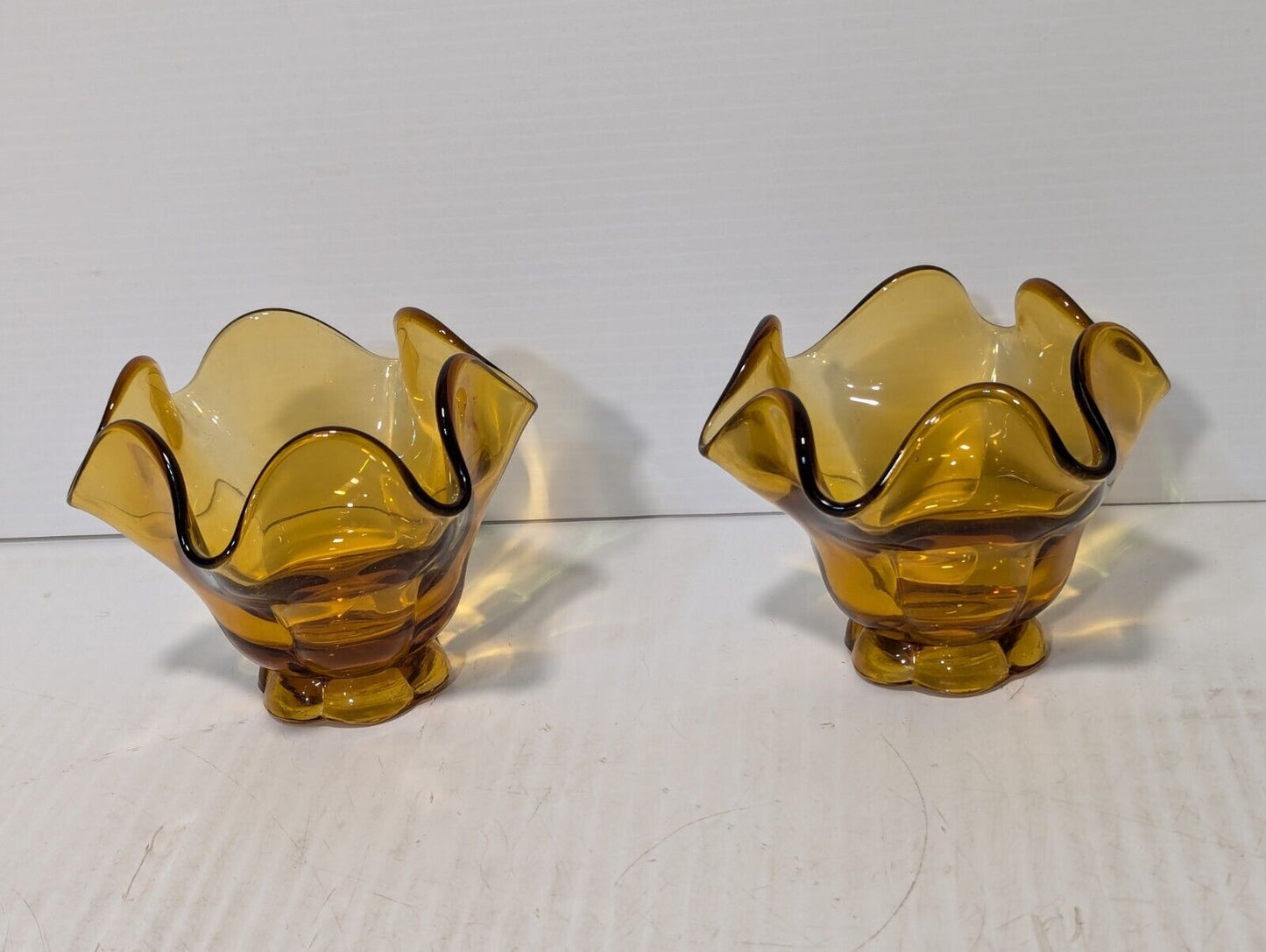 Set of 2 Vintage Golden Amber Glass Bowls/Candy Bowls, 5X5 inches -Free Shipping