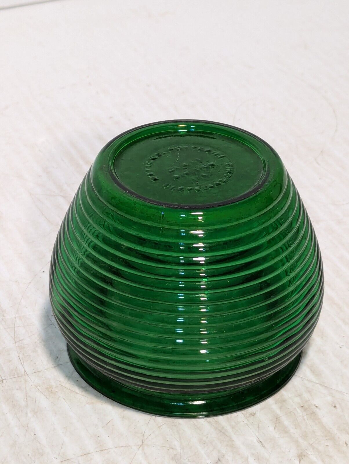 Vtg Emerald Green Pressed Glass Horizontally Ribbed Planter Humidor - Free Ship