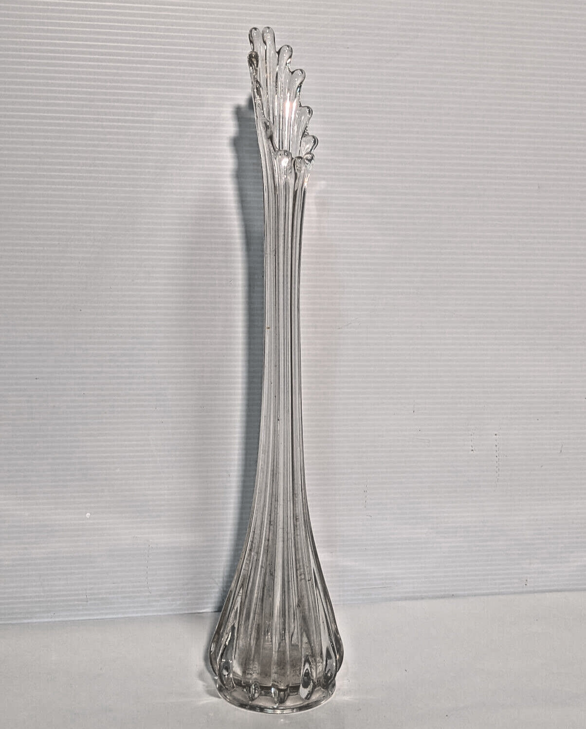 Vintage Clear Crystal Vase Stretch Swung Glass Splash Long Stem 17.5"